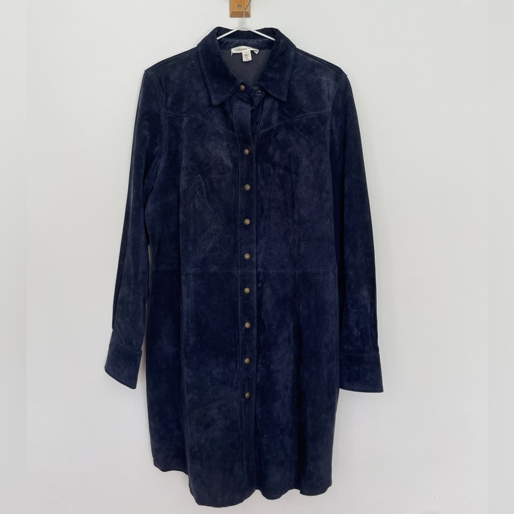 Vintage Coldwater Creek Navy Blue Suede Leather Shirt Jacket Women’s Medium